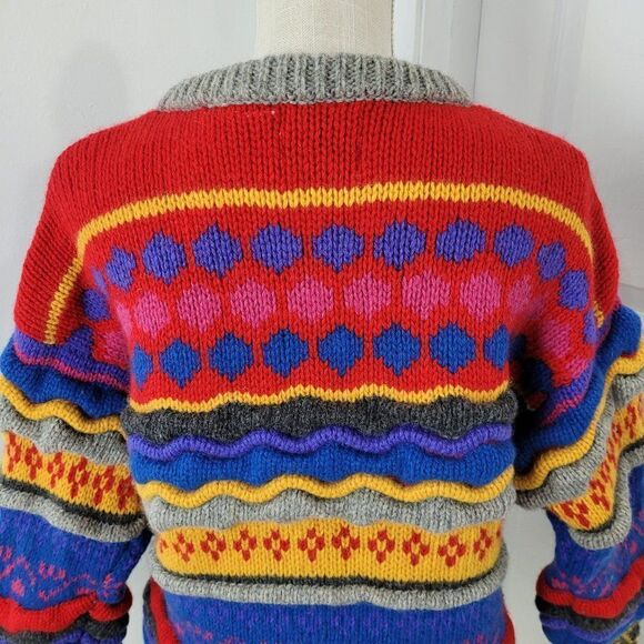Vintage Wool Sweater Womens Large Striped Knitted By Hand Cosby Crescendo 90s - Picture 10 of 16